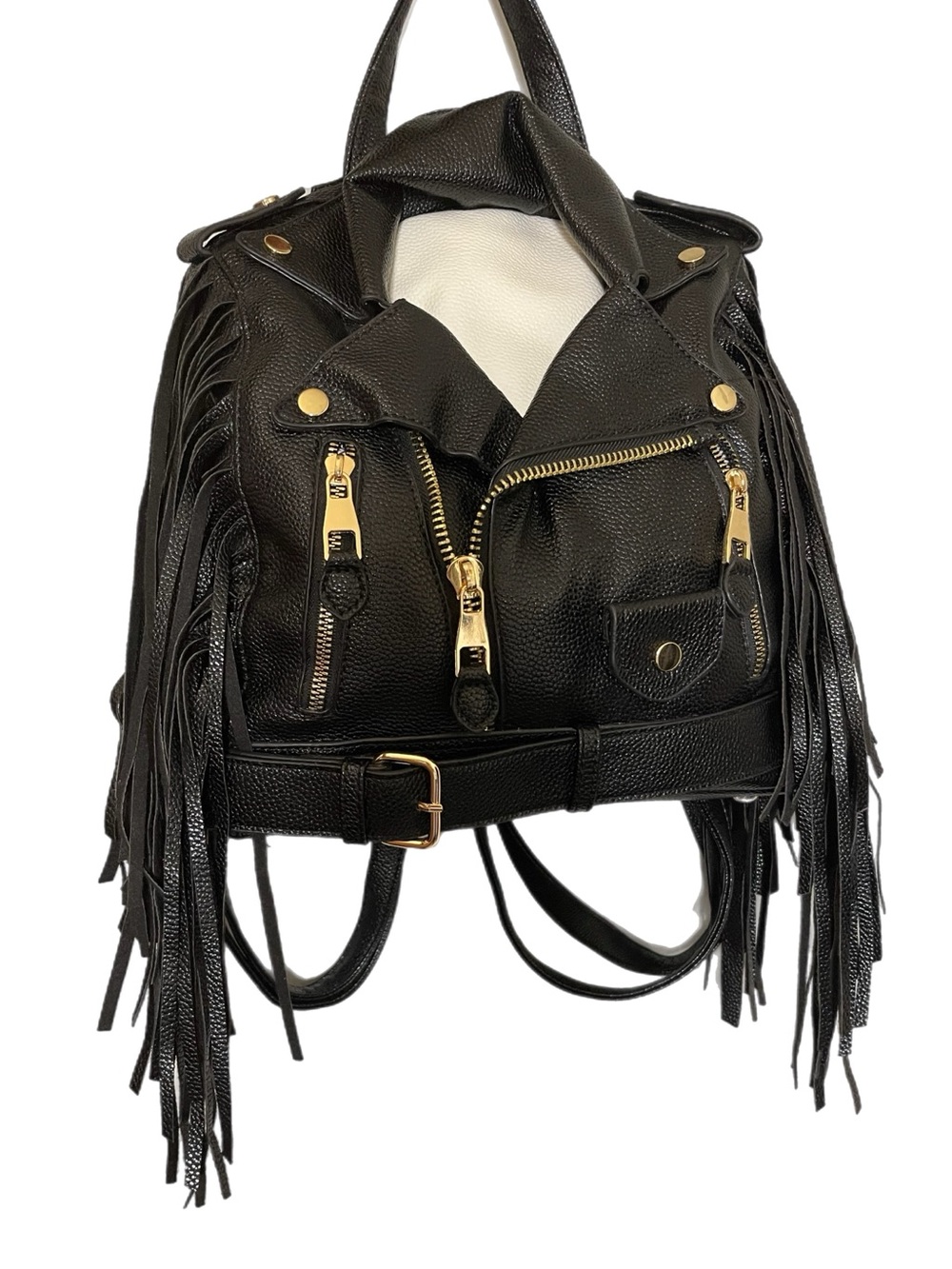 NWOT: Le Miel Vegan Leather Motor Cycle Fringe Backpack
